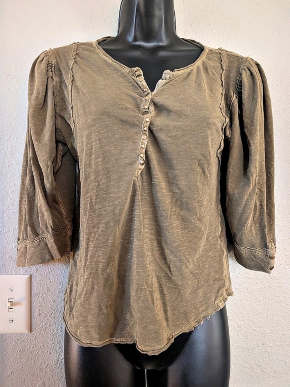 We The Free Jamie Henley Brown Button Front Blouse Size Medium